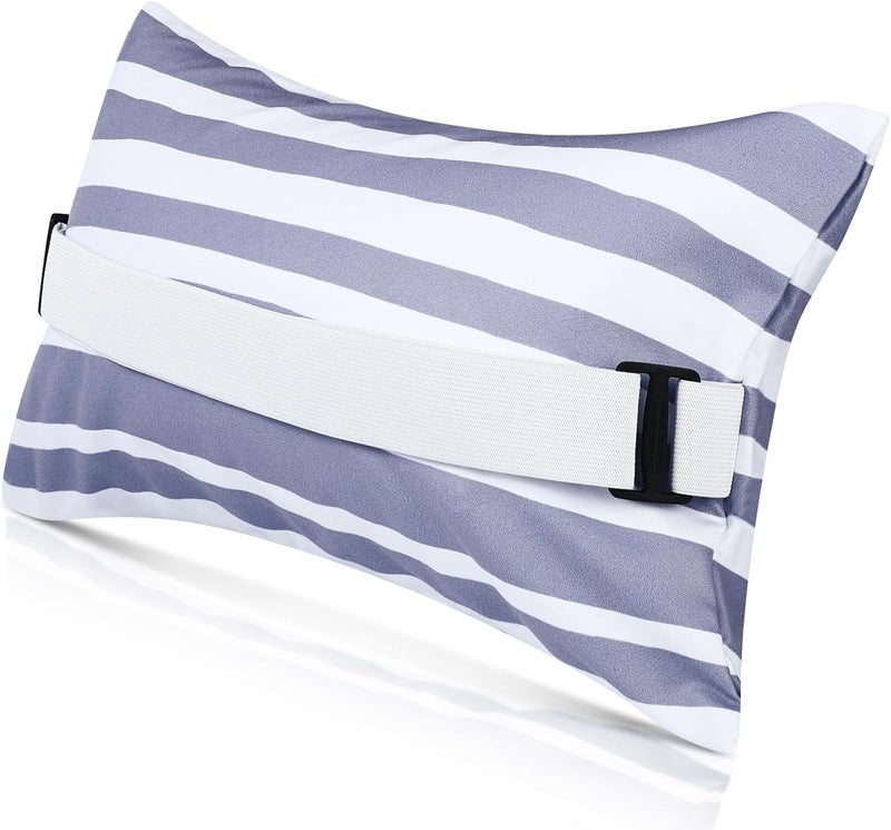 Menkxi 17"x10" Inflatable Beach Pillow with Removable Cover, Beach Chair Backpacking Pillow with Strap Stripe for Summer Sand Pools Travel Vacations(Gray White) - Image 1